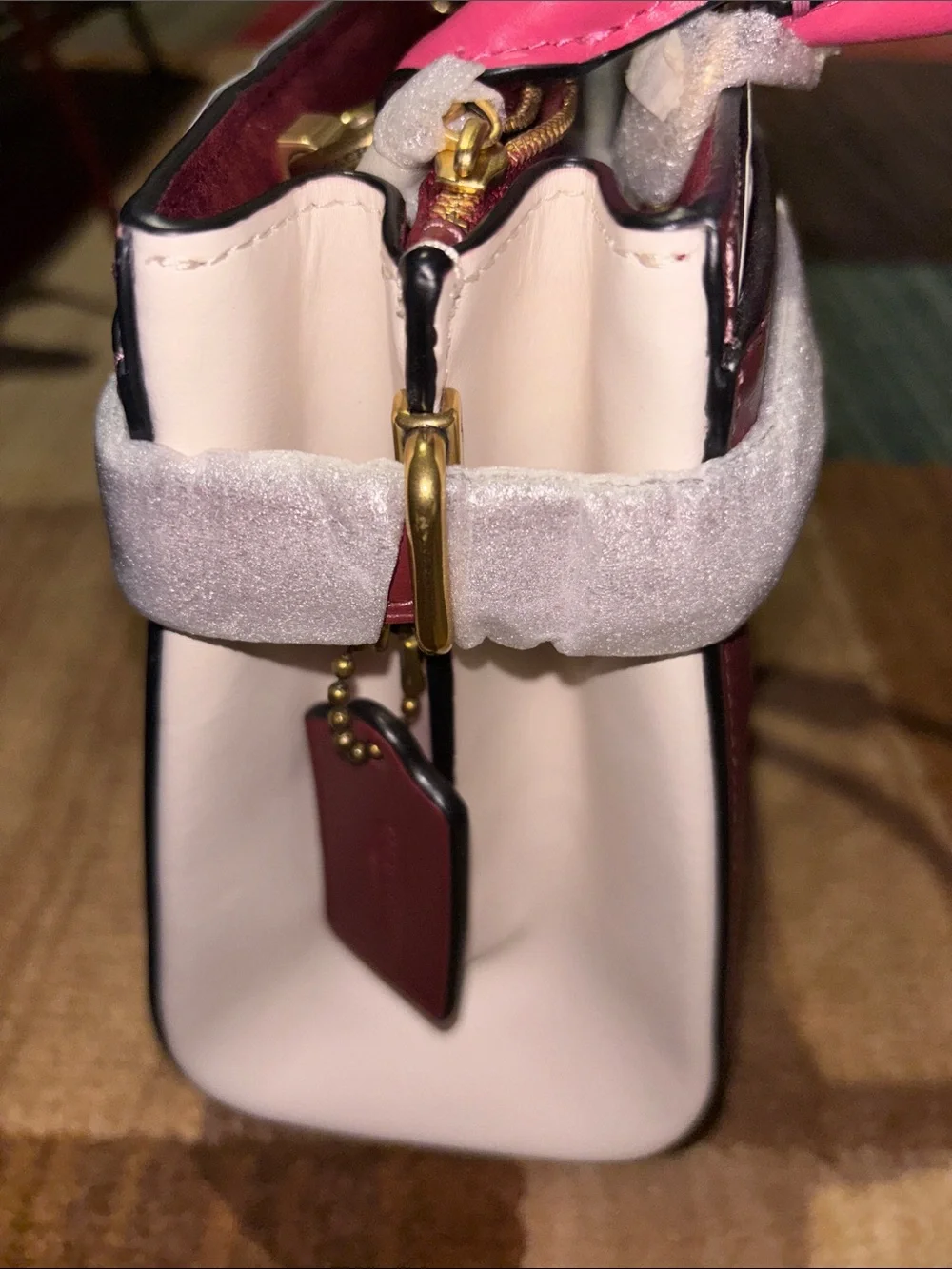 Coach Burgundy Satchel with Pink Top Handles